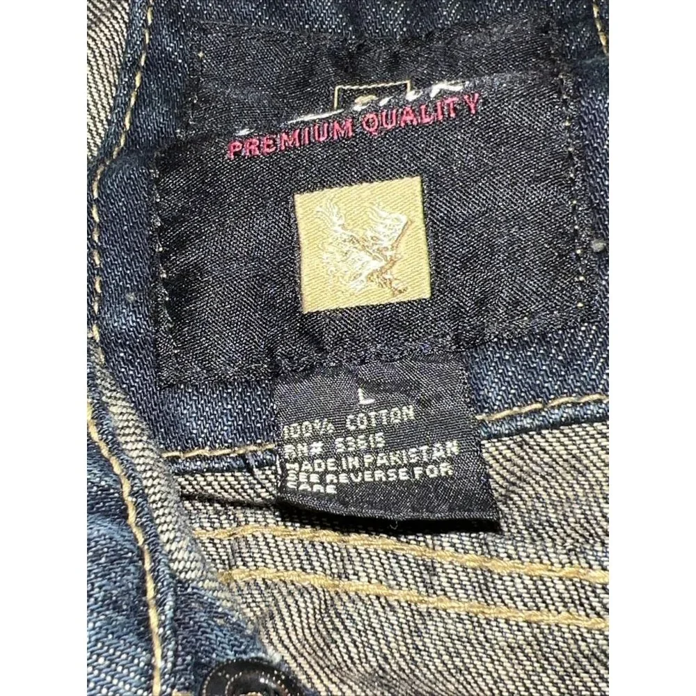 i LINK Dark Wash Distressed Button Down Denim Jean Vest Large‎ Y2K
